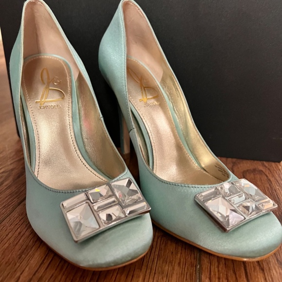 JOAN AND DAVID teal heels with rhinestone decor - Picture 2 of 7